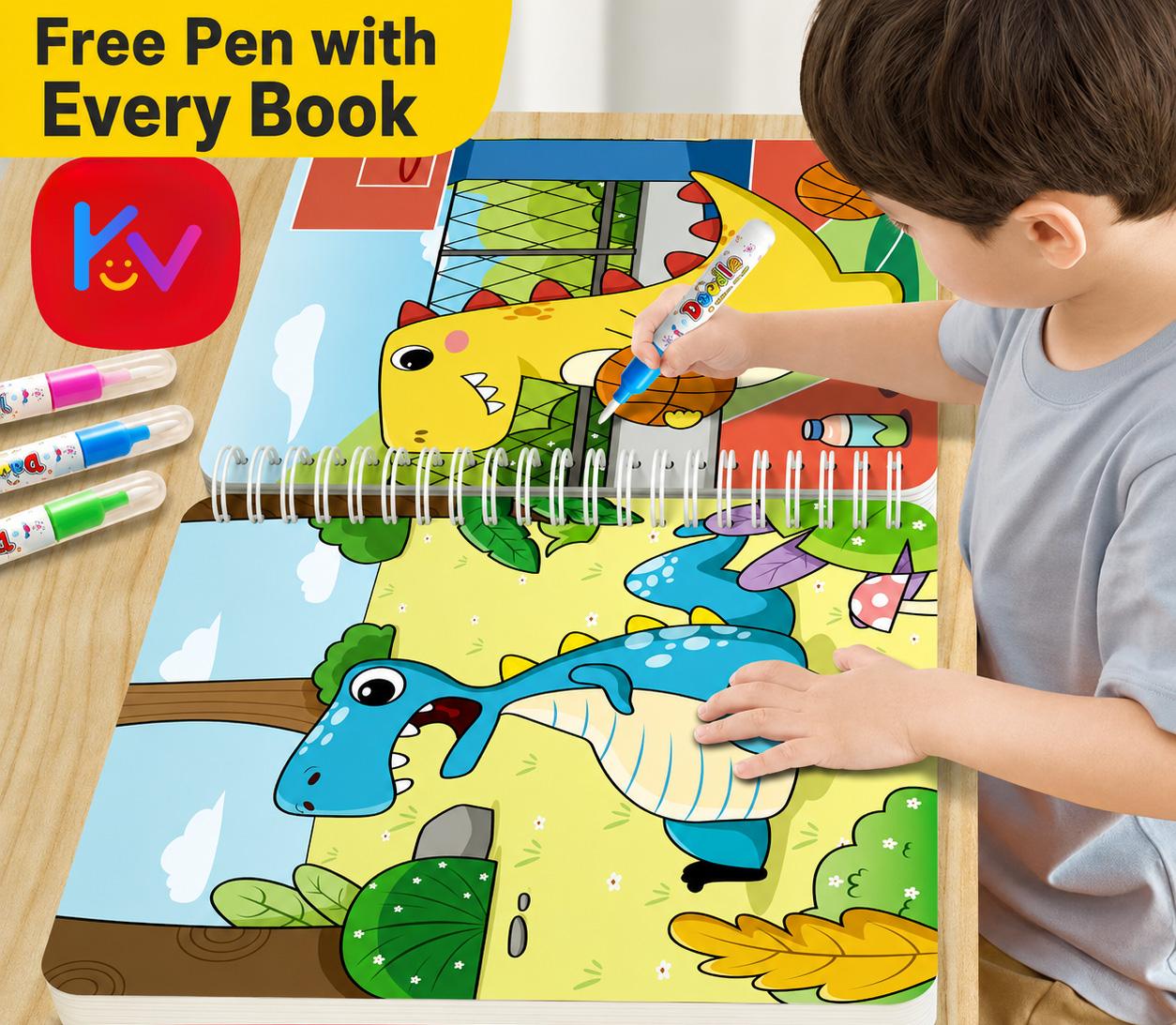 Children's Water Painting/Coloring Book - Dinosaur Theme